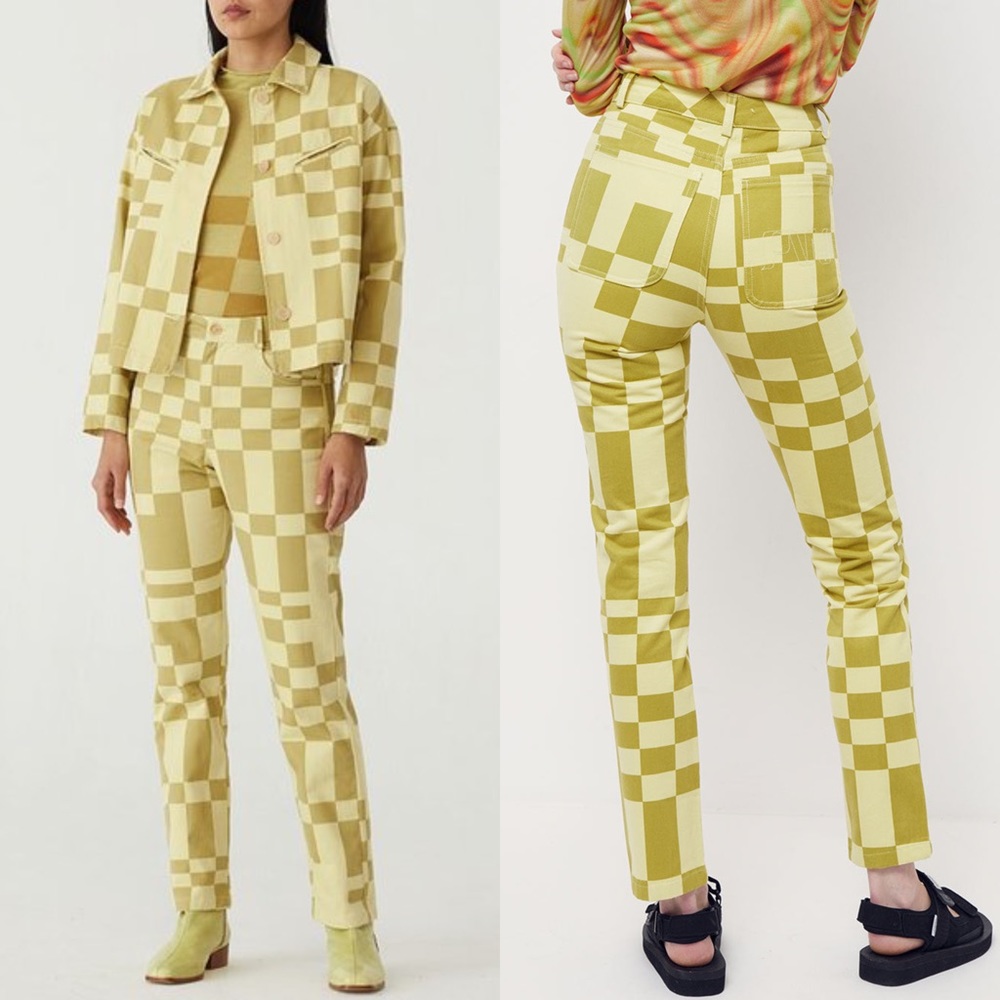 Paloma Wool Jump Pants in Lime Green Check Size 40